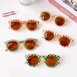 Other Fashion Accessories 2023 New Children Cute Checker Panel Color Round UV400 Sunglasses Baby Girls Outdoor Sun Protection Sunglasses Kid Sun Glasse J230422