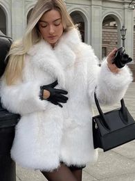 Women's Fur Fashion White Lapel Faux Coat For Women Elegant Long Sleeve Cardigan Fluffy Jackets Winter Thickened Warm Luxury Overcoat