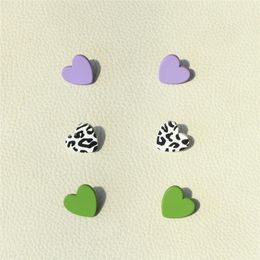 Dangle Earrings 1 Set Of Purple Green Black Leopard Print Clay Texture Acrylic Love And