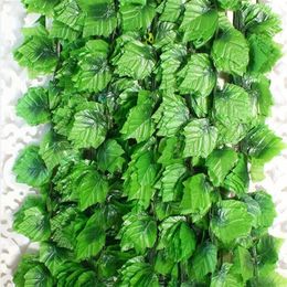 12pcs Atificial Fake Hanging Plant Leaves 2 4m Garland Home Garden Wall Decoration Plastic Green Field Atificial Grape Leaf Vine2931