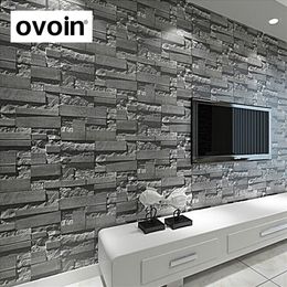 Modern Stacked brick 3d stone wallpaper roll grey brick wall background for living room pvc wall paper stereoscopic look3081