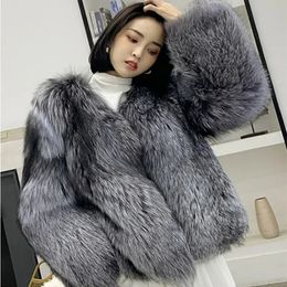 Women's Fur Faux Fur Women's fur coat short style fashion imitation fox hair whole fur coat autumn winter casual lady jacket 231122