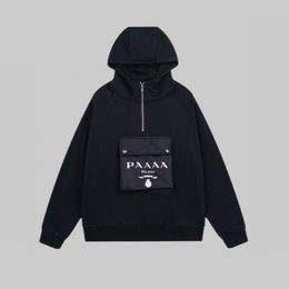 Autumn/Winter Pocket Letter Hoodie for Men and Women S M L XL Casual Fashion Half-zip Long-sleeved Hoodie