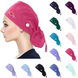 Beanies Cap With Buttons Bouffant Heart Print Hat Sweatband For Womens And Mens Adjustable Accessories Beanie/Skull Caps