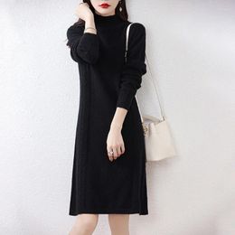 Casual Dresses 2023 Arrival Pure Woolen Winter Cashmere For Women Wool Knitted Clothing Long Style 5Colors Female Jumpers