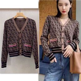 36% OFF European celebrity matching knitted cardigan sweater Women's trendy spring and autumn coffee Colour mesh red V-neck letter camel top