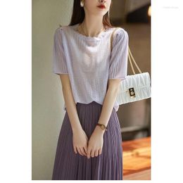 Women's Blouses Round Neck Short Sleeved Knit Shirt For Style Casual Solid Colour Top