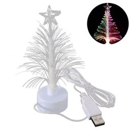 Christmas Decorations Mini LED Christmas Tree Night Light Colour Changing Fibre Optical Light USB Connexion Lamp Festival Decor for Shopping Mall Home 231121