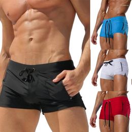 Men's Shorts 2023 Swimming Pants Flat Corner Zip Pocket Trunks Fashion Solid Briefs Beach Swimsuit Bathing Suit