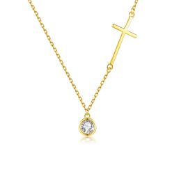 European New S925 Silver Cross Pendant Necklace Jewellery Fashion Women 3A Zircon Plated 18k Gold Collar Chain Necklace for Women Wedding Party Valentine's Day Gift SPC