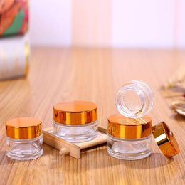 Clear Glass Cosmetic Cream Bottle Round Jars Bottle with Inner PP Liners for Hand Face Cream Bottle 5g to 100g Gold Silver Lids Allru