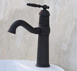 Bathroom Sink Faucets Black Oil Rubbed Brass Single Hole / Handle Kitchen Swivel Spout Vessel Basin Faucet Cold Mixer Tap Anf044