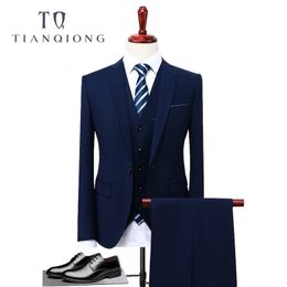 Men's Suits Blazers TIAN QIONG Blue 3 Piece Suit Men Korean Fashion Business Mens Suits Designers Slim Fit Wedding Suits For Men Size S-4XL 231122