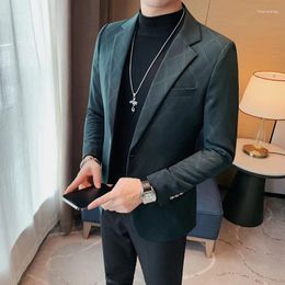 Men's Suits High Quality Winter Man Lattice Office Suit Jacket Thick Solid Color Business Leisure Slimming Blazer Wedding Groom Dress/Tuxedo