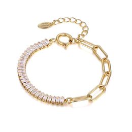 Link Bracelets Chain Fashion Stainless Steel Crystal Charms Bracelet For Women Female Gold Silver Colour Pendant Jewellery AdjustableLink