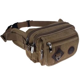 Waist Bags 16OZ Canvas Casual Belt Pack Men&Women's Tri-layer Fanny Bag Cell/Mobile Phone Wallet Punch Case Unisex