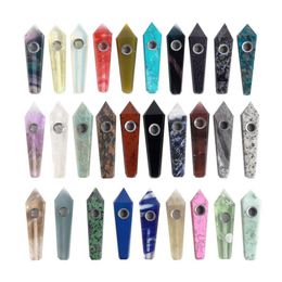 Natural Crystal Smoking Pipe Gemstone Healing Tower Point Tobacco Pipes 45 Colors for options Qhsot