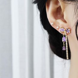 Stud Earrings Yatay Exquisite Butterfly Flower Water Droplet Purple Sweet Luxury For Women Temperament Accessories Jewellery
