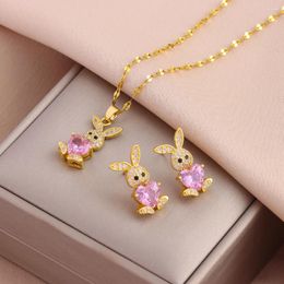 Necklace Earrings Set 316L Stainless Steel Cute Zircon Necklaces For Women Trendy Female Jewelry Girls Fashion Clavicle Chain