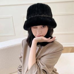 Berets Fashion Korean Fisherman Hat Luxury Mink Hair Ladies Casual Warm Large Size Winter Outdoor Cap Style