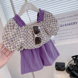 Clothing Sets Summer Children Girls Clothing Sets Floral Puff Sleeve Top Shorts Toddler Baby Clothes Suit Girls Fashion Kids Outfit 230422
