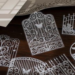 Gift Wrap 14 Pieces Pet Sticker Retro White Ink Lace Pattern Diy Golka Flow Hand Tent Decorative Stickers 4 Models