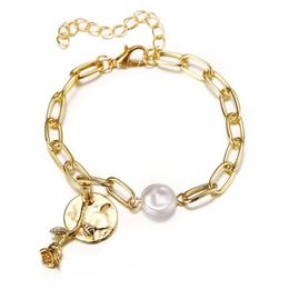 Charm Bracelets CHENFAN Metal Girl Bracelet For Women Simple Pearl Rose Womens Christmas Gift Clothing Accessories Party Ball Jewelry