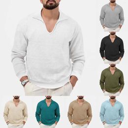 Men's T Shirts Fashion Autumn And Winter Casual Long Sleeve V Neck Solid Color Shirt Top Slim Fit For Men