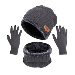 BeanieSkull Caps Unisex Beanies Hat Ring Scarf Gloves Set Winter Knitted Thick Warm Women Men Solid Retro Beanie Soft Touch Screen 230421