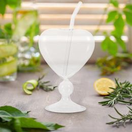 Wine Glasses 1 Set Heart Cocktail Glass Novelty Shaped Goblet Delicate Cup With Straw