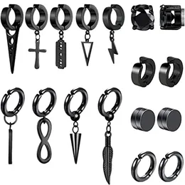 Backs Earrings WKOUD 1-17Pcs Clip On Hoop For Men Women Stainless Steel Fake Non Piercing Magnetic Dangle Black Huggie