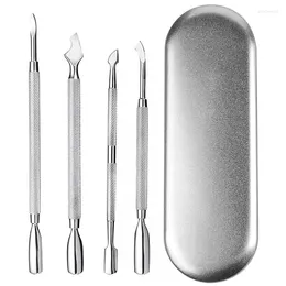 Nail Art Kits 4PCS Cuticle Pusher Cutter Set Double End Remover Tools Stainless Steel Manicure Pedicure Kit In Tin Box Gift