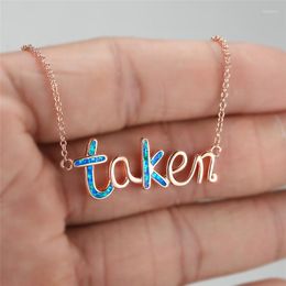 Pendant Necklaces Trendy Letter Taken Wedding Necklace White Blue Opal Stone Rose Gold Silver Color Chain For Women Men