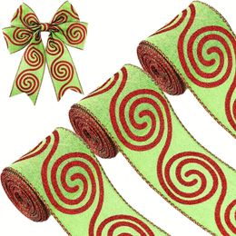 Christmas Decorations 1pc Holiday Burlap Ribbon Glitter Wired Edge Red and Green Stripe Decoration DIY Craft 231122