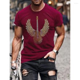 Men's T-shirts Mens t Shirts Fashion Clothing High Quality Oversized Tee Y2k Guitar Rhinestone Designer Short Sleeve Tops Moto Casual Street