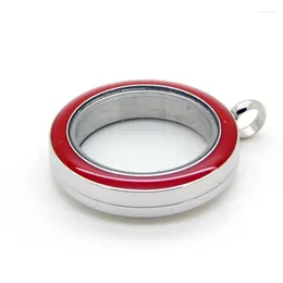 Pendant Necklaces 25mm Round Enamel Red Screw Floating Lockets Stainless Steel Twist Glass Locket For Women 2pcs/lot