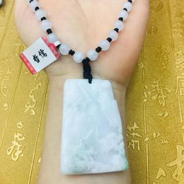 Pendant Necklaces Natural JADESt Carved Square Mountain And Water Tri-Color Bead Necklace Men Women Chain