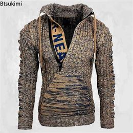 Men's Sweaters New2023 Autumn Winter Men's Hooded Sweaters Warm Slim High Neck Sweater Long-sleeved Shirt Male Knitwear Mens Clothes Tops S-4XLL231122