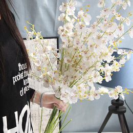 Decorative Flowers 100 Cm Long Branch Artificial Flower 5 Fork Silk Dancing Orchid Fake DIY Wedding Home Party Festival Vase Decoration Tool