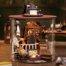 Doll House Accessories Cutebee DIY Wooden Dollhouse Magic Dollhouse Miniature Building Kit With Furniture Book House Toys for Girls Birthday Gifts 230422