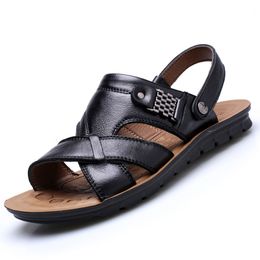 Sandals Summer Mens Double Buckle Strap Beach Casual Shoes Black Brown 230421