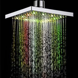 Romantic Automatic Changing Magic 7 Colour 5 LED Lights Handing Rainfall Shower Head Square Head for Water Bath Bathroom New #F256P