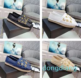 Jacquard Espadrille Leather Espadrilles Women Casual slides Spring autumn Loafers Fishman Shoe metal letter embrossed sneakers