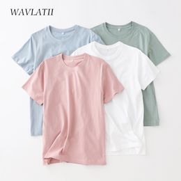 Women's T-Shirt WAVLATII Women Cotton T shirts Female Soft White Black Tees Lady Plus Size Basic Tops for Summer WT2102 230422