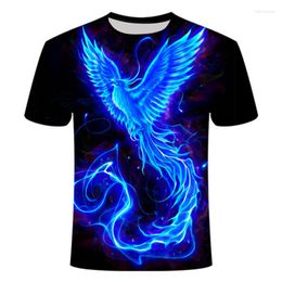 Men's T Shirts 3d Bird Phoenix Shirt Summer Fashion Blue Series Short Sleeve Animal Scenery Tops Tees Funny Printed