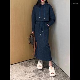 Work Dresses Women Hooded Sweatshirts Skirts Set Autumn Sportwear Casual Fashion Suit Tops Drawstring Pullover European And American