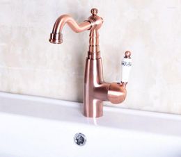 Kitchen Faucets Single Ceramic Handle Bathroom Vessel Sink Basin Swivel Spout Faucet Cold & Mixer Tap Antique Red Copper Anf133