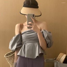 Women's Blouses Korean Chic Summer Age Reduction Design Sense Small Number Bubble Sleeve One-shoulder Bra French Retro Short Shirt Blouse