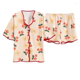 Women's Sleepwear Summer Milk Silk Pyjamas Set Cardigan Short Sleeved Shorts Korean Loose Size Homewear Leisure Kawaii Pijamas For Girls