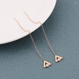 Dangle Earrings Unique Stainless Steel Long Chain Crystal For Women Party Jewellery Geometric Rose Gold Colour Triangle